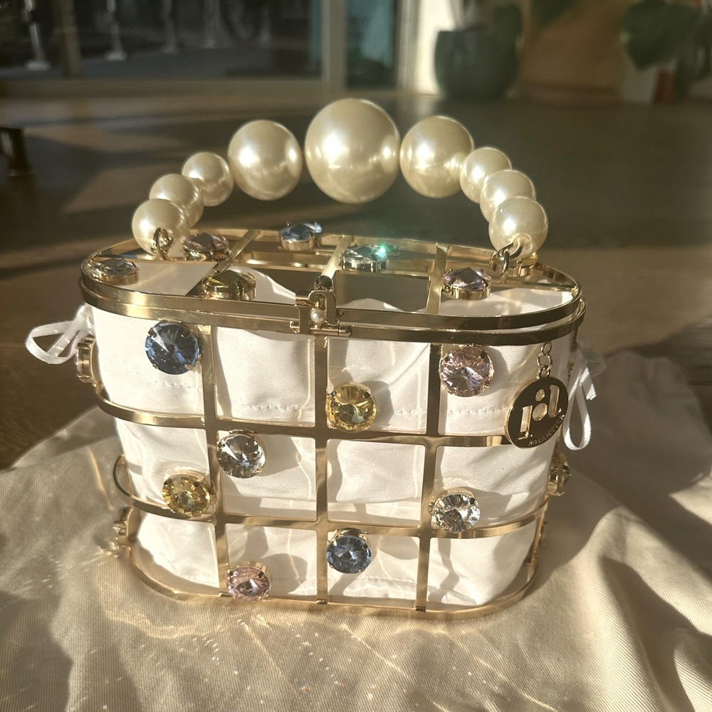 Rosantica Holli Multi-Colored Crystal & Pearl Box Handle Bag